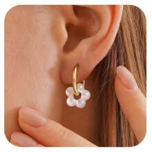(D) Elegant Floral Pearl Drop Earrings for Women