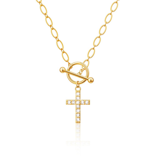 (C) Collana versatile da donna con ciondolo a croce e blocco