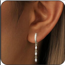 (Silver e1540) Sparkling Zirconia Leaf Studs & Tassel Drop Earrings