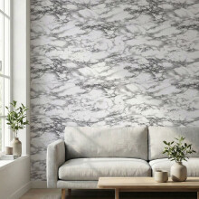 5M White Base with Dark Grey Marble Vein PVC Wallpaper Floor Sticker