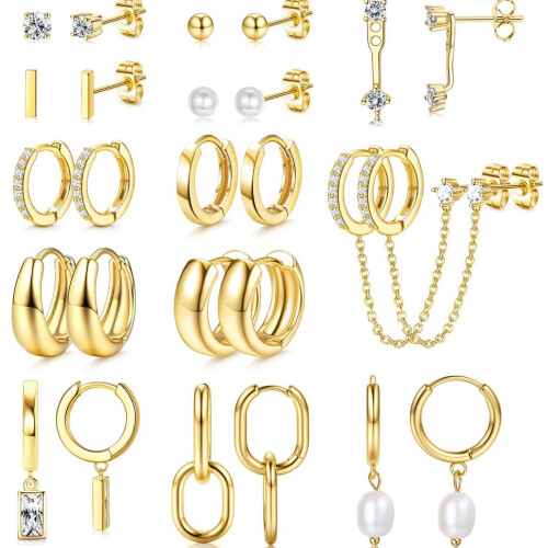(Silver) Creative Copper Zirconia Stud Earrings Set 1