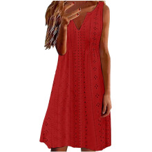 Women's swimsuit cover-up dress, openwork casual loose-Red S