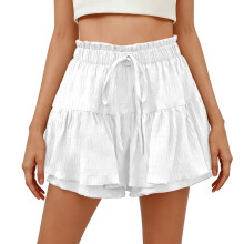 Women's Bohemian Skirt Shorts, , High Waist, Ruffled,-White L