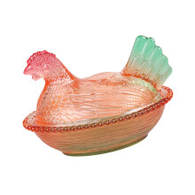 Glass Crystal Hen-Shape Candy Dishes-Glaze green tail sty