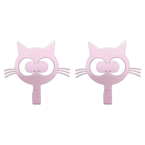 2PCS Adorable Cats Themed Wall Mount Hooks For Organizing-Pink
