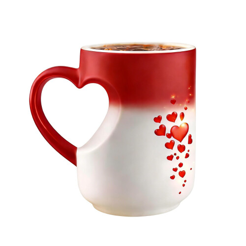 Elegant Heart Shaped Handle Ceramic Cup Ideal For Hot Drink-Red