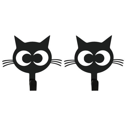 2 Pieces Cats Designs Metal Hanging Hooks Space Saving-Black