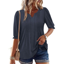 Women's three-quarter sleeve  sleeve top, loose -Dark Grey XXL