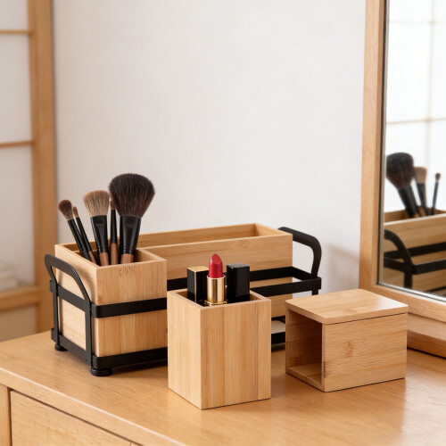 Stylish Wooden Countertop Dispenser For Disposable Tableware And 1