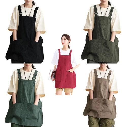 Comfortable Kitchen Apron Breathable Cooking Apron-Army Green 2