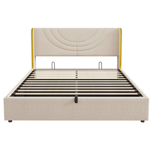 5ft King Upholstered Bed Frame with Hydraulic Storage