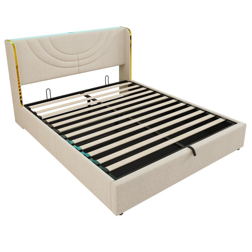 5ft King Upholstered Bed Frame with Hydraulic Storage 1