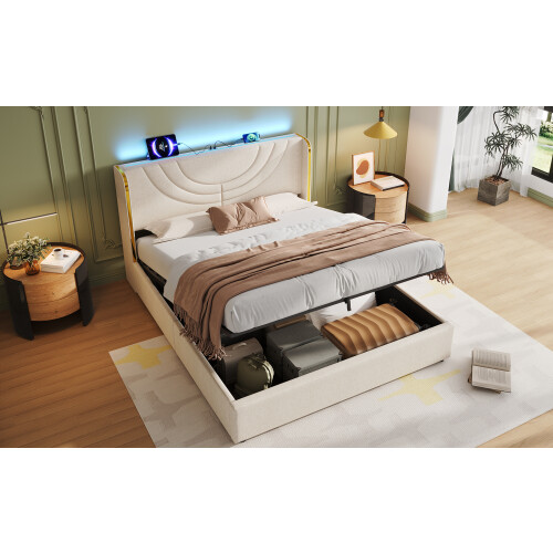 5ft King Upholstered Bed Frame with Hydraulic Storage 2