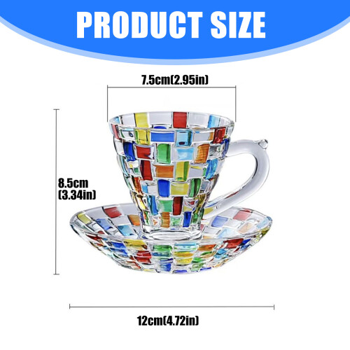 Multipurpose Painted Colorful Glass Drinking Cup and Saucer Set 2