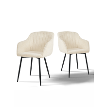(Cream, Set of 2) GOEURVANT Chenille Dining Chairs with Armrests, Modern Accent Chair with Metal Legs for Living Room/Office