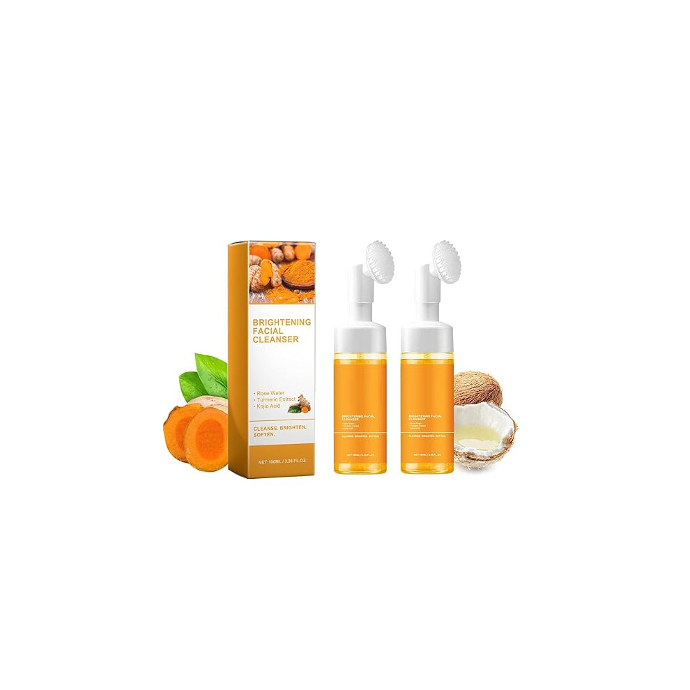 2 Pcs Turmeric Foaming Face Wash with Brush, Deep Cleansing Facial Cleanser