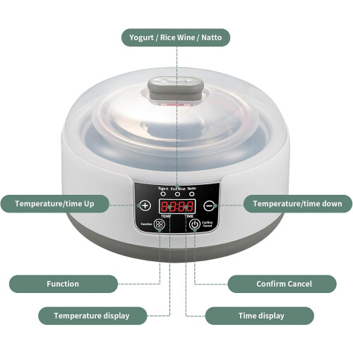36-Hour Yogurt Maker 1.2L Yogurt Machine with Adjustable Temp & Timer, Automatic Yogurt Natto Rice Wine Maker EU/UK 1