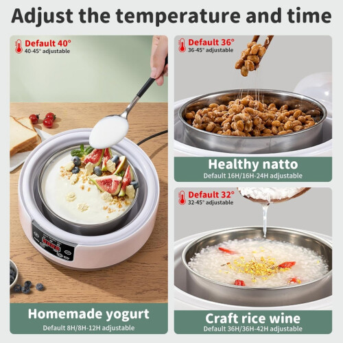 36-Hour Yogurt Maker 1.2L Yogurt Machine with Adjustable Temp & Timer, Automatic Yogurt Natto Rice Wine Maker EU/UK 2