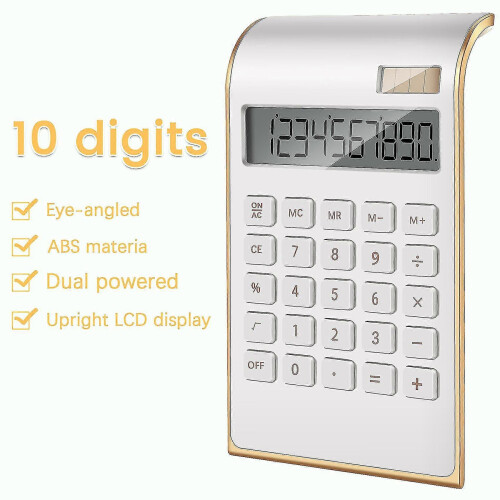 Calculator, Slim Elegant Design, Office/home Electronics, Dual Powered Desktop Calculator, Solar Power, 10 Digits, Tilted Lcd Display, Inc 1