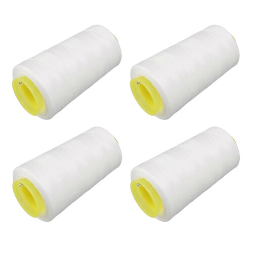 4Pcs Serger Thread White Premium Polyester Sturdy Durable Wear Resistant Widely Used White Thread 2