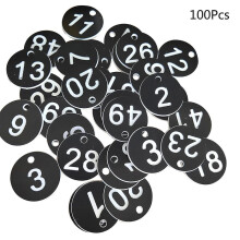 100pcs Plastic Id Number Tags 1-100 Engraved Number Id Tag Colored For Key Ring 3.5CM Black