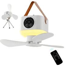 Tragbarer Campingventilator (23,5 cm) mit LED-Licht, wiederaufladbar, zum Aufhängen im Zelt, mit Stativ, 4 Geschwindigkeitsstufen, für