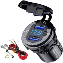 Chargeur de voiture à charge rapide QC3.0 avec double port USB 12V-24V et allume-cigare avec interrupteur tactile pour téléphone.