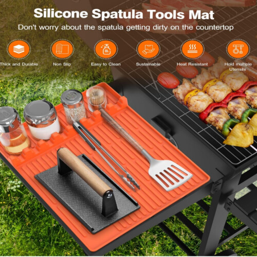 2 PCS Silicone Griddle Tools Mat Compatible with Blackstone - Large Silicone Griddle Spatula Mat , Heat Resistant Tool Rest with Drip Pad 1