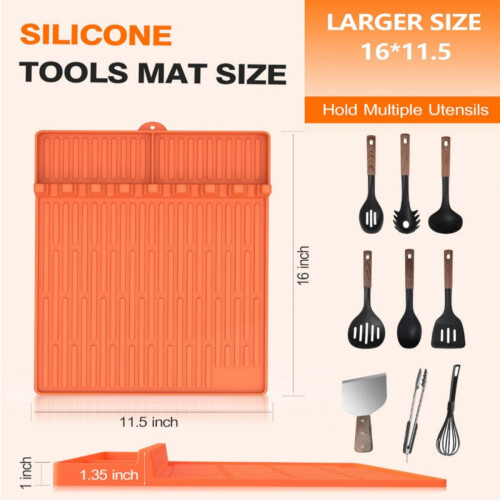 2 PCS Silicone Griddle Tools Mat Compatible with Blackstone - Large Silicone Griddle Spatula Mat , Heat Resistant Tool Rest with Drip Pad 2