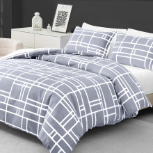 (King, Grey &amp; White) Double Brushed Microfiber Duvet Cover Set Reversible Design with Zipper Closure and Corner Ties
