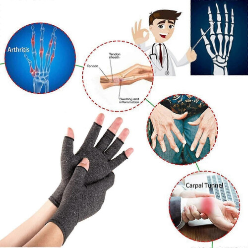 Compression Bamboo Arthritis Gloves, Half Finger Pressure Gloves Joint Elastic Compression Training Care Gloves 2