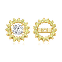 Canary Yellow Cubic Zirconia CZ Round Pave Halo Earrings Jackets For Studs Jacket Only For Women Gold Plated .925 Sterling Silver