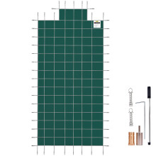 VEVOR Safety Cover for Inground Pools 20x40ft Green Mesh with Central End Steps 1.2x2.4m Solid Safety Cover for Winter Pool, Sun Resistant Wind