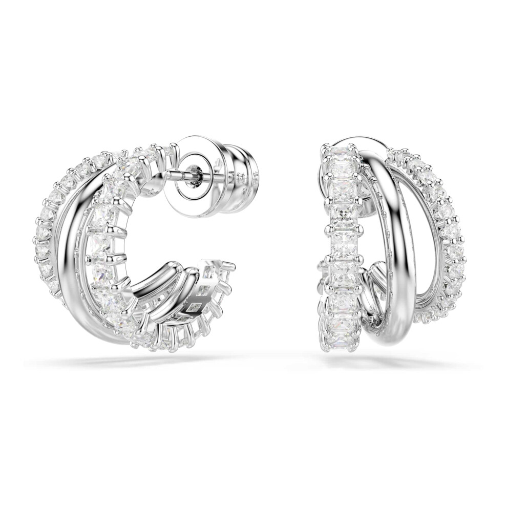 Swarovski Hyperbola Hoop Earrings, Round Cut, Mini, Rhodium Plated White