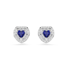 Swarovski One Stud Earrings, Heart Cut, Pav?, Heart, Blue, Rhodium Plated