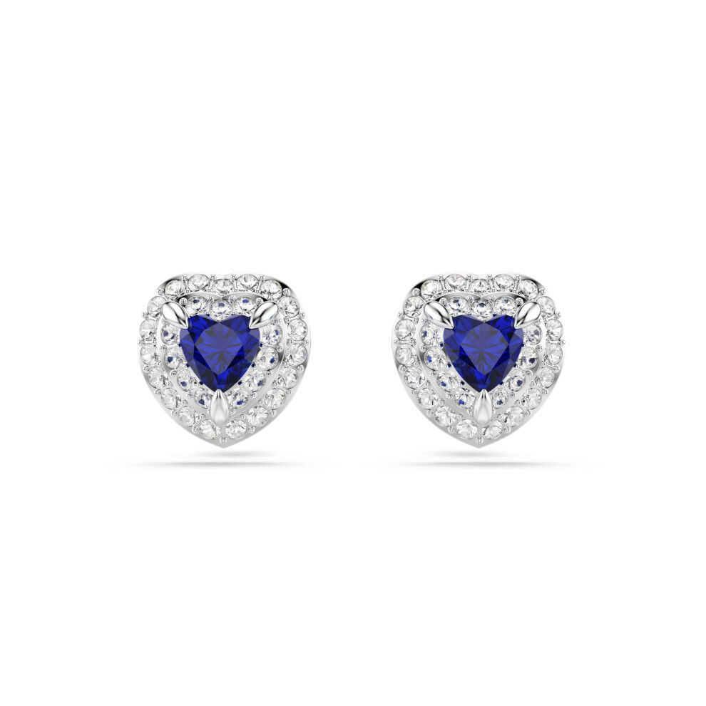 Swarovski One Stud Earrings, Heart Cut, Pav?, Heart, Rhodium Plated Blue