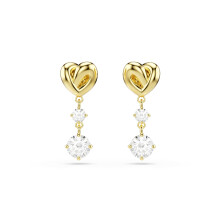 Swarovski Lifelong Drop Earrings, Round Cut, Heart, White, Gold-Tone Plated
