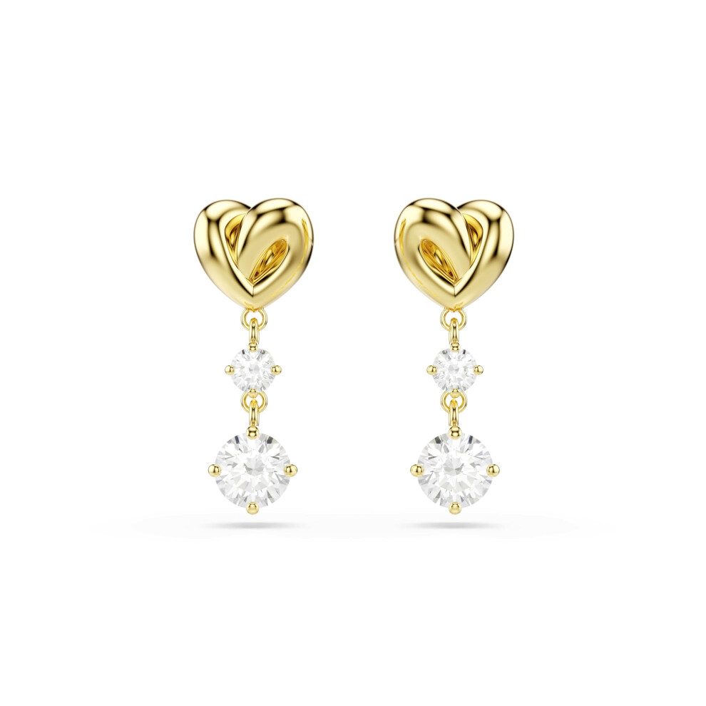 Swarovski Lifelong Drop Earrings, Round Cut, Heart, Gold-Tone Plated White