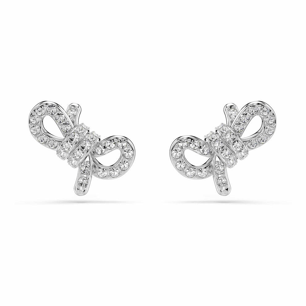 Swarovski Lifelong Stud Earrings, Pav?, Bow, Rhodium Plated White