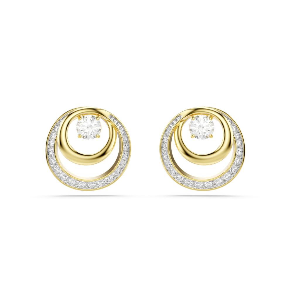 Swarovski Hyperbola Stud Earrings, Round Cut, Gold-Tone Plated White