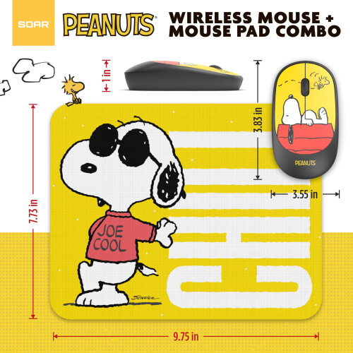 SOAR Peanuts Mouse & Mouse Pad Combo Yellow- Chill 2