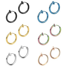 Epoch World 6 Pairs 13MM Stainless Steel Fake Clip on Earrings for Men Women Girls Non Pierced Earrings, Women Earrings Non Piercing Gold Black Silver