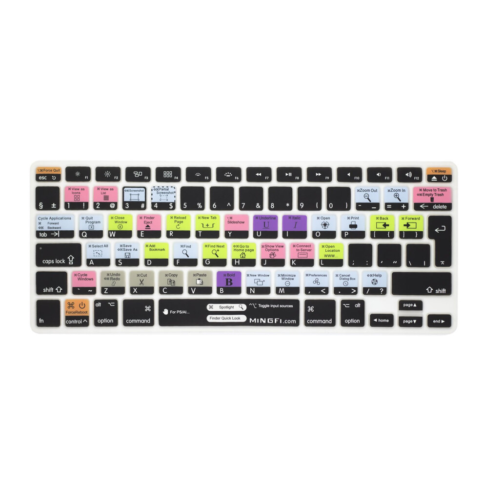 Mingfi Silicone Osx Shortcuts Keyboard Cover For Macbook Pro 13" A1278 A1425 A1502 (2008?2017), Air 13" A1369 A1466 (2010?2017), Pro 15" A1398 A1286 700598583052