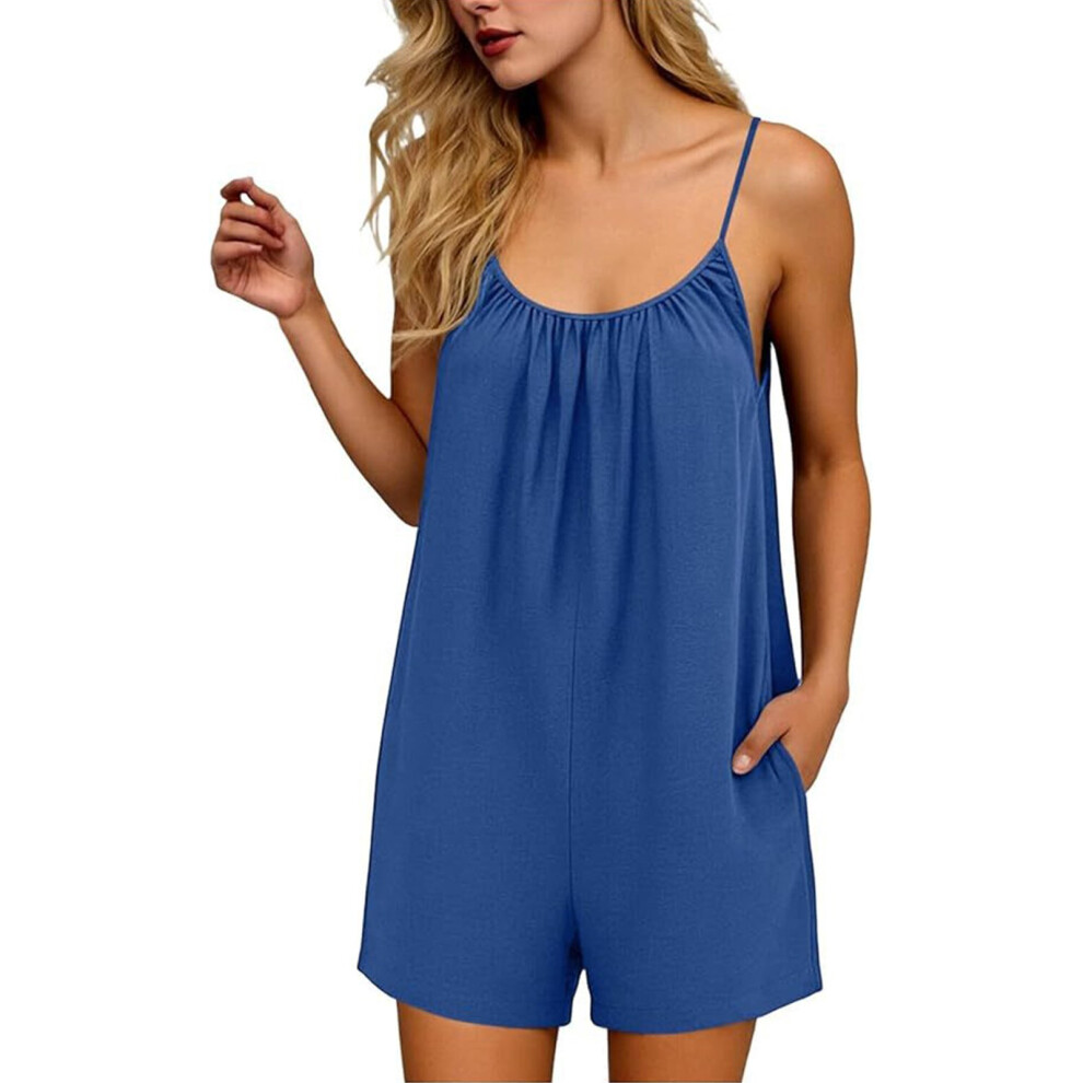 Blackless Rompers for Women Spaghetti Strap Shorts-Blue XXL