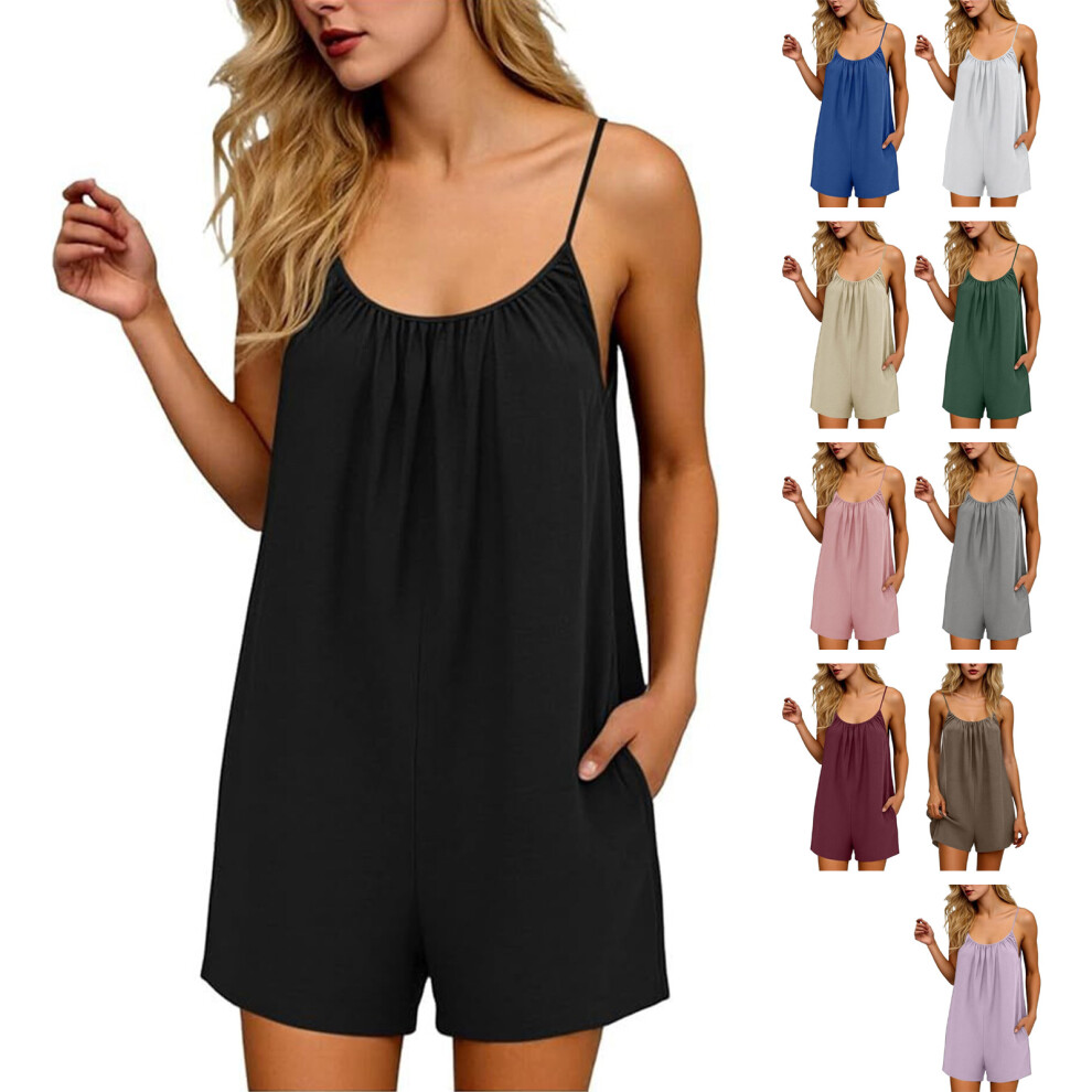 Women Sleeveless Jumpsuit Romper Backless Strap Halter-Blue XL