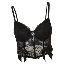 Women Strappy Lace Corset Crop Top Boned Underwire-Black M