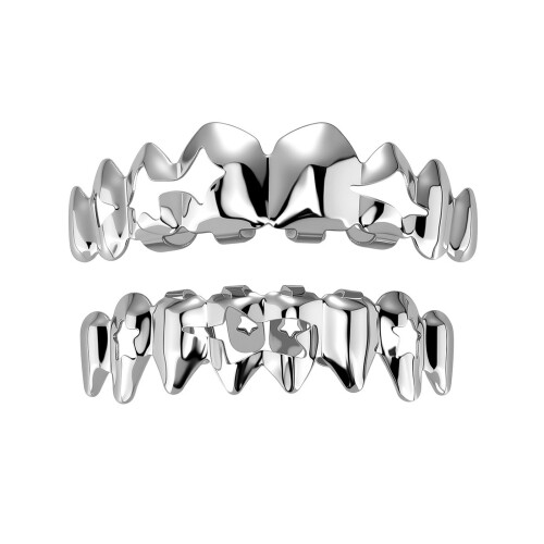 Copper Star Shaped Grillzs With Artistic Cutout Designs-Silver