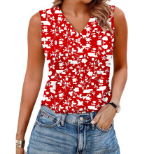 Mouwloze damestopjes, losse pasvorm, V-hals, zomer,-Rood XL