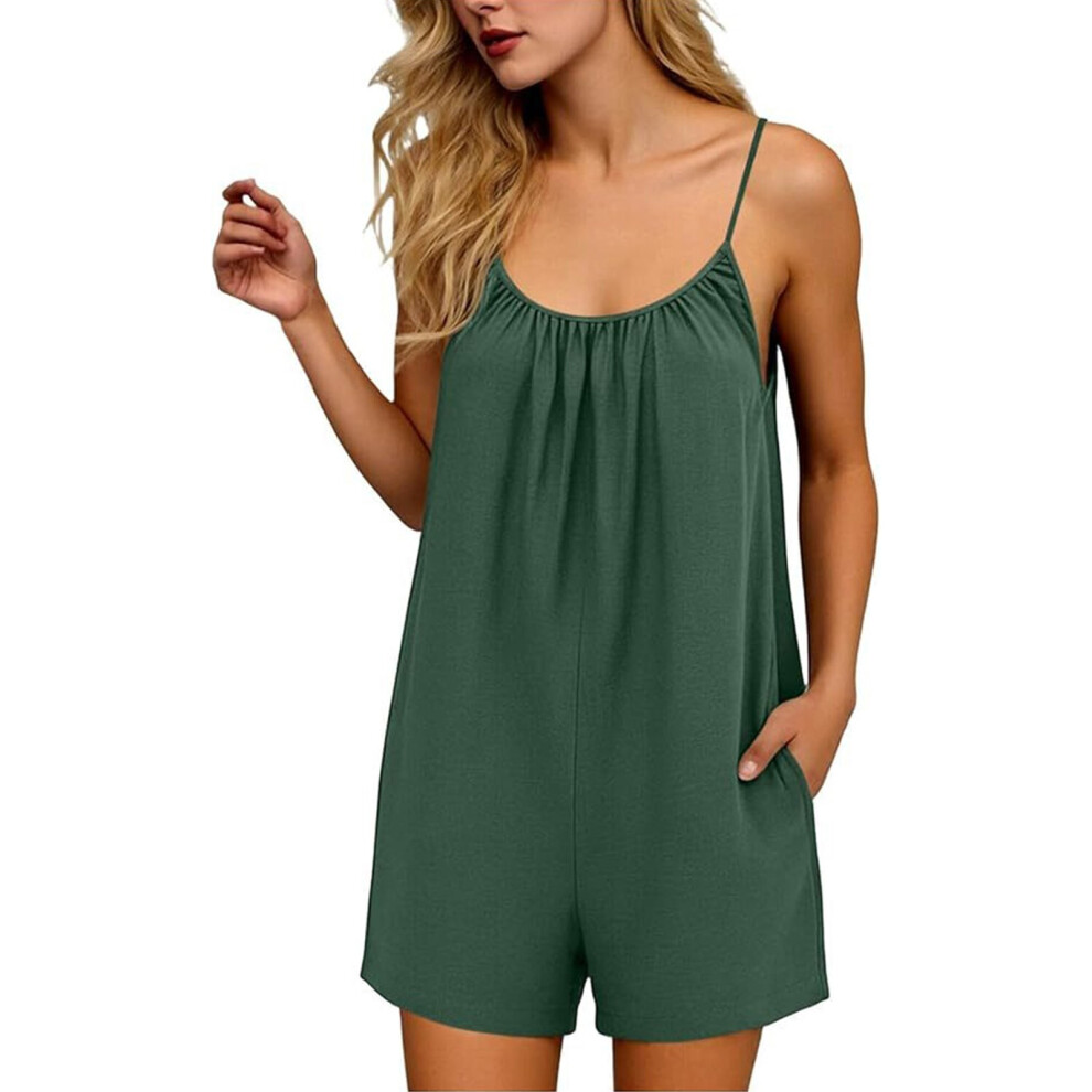 Women Elegant Sleeveless Romper Backless Strap Halter-Green XXL