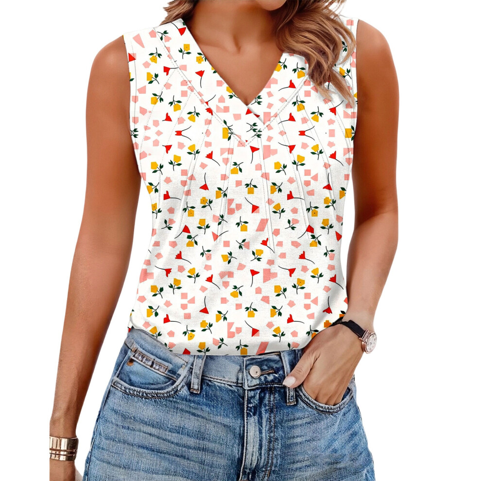 Orange Women's Sleeveless Tops, Loose Fit, V-Neck, Summer,- M